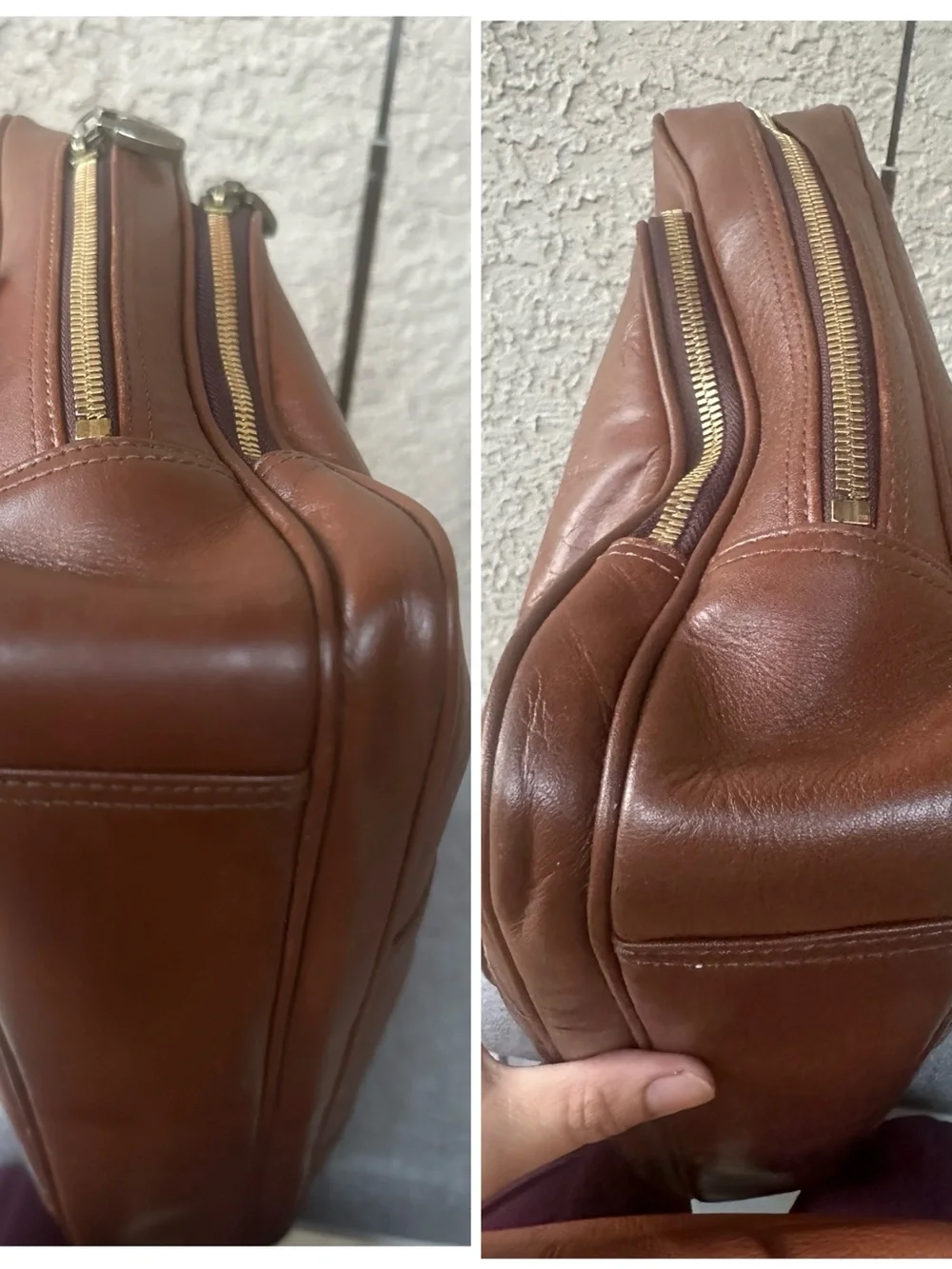 MCM Cognac Leather Briefcase with Gold Plaque